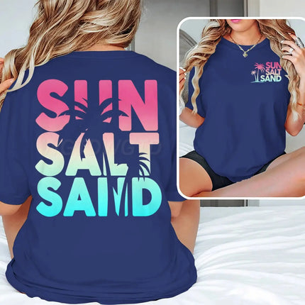 Sun Salt Sand Graphic T Shirts Funny Ocean Beach Series Men Women Aesthetic Short Sleeve Loose Casual Vacation Trip Y2K Tops