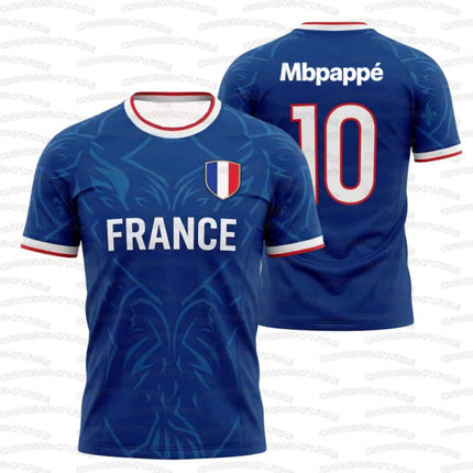 2026 Summer France Flag Print Soccer Jersey NO.10 Mbappé Men's Women's Quick Dry Sports Tees Soccer Fans Training T-shirt Tops