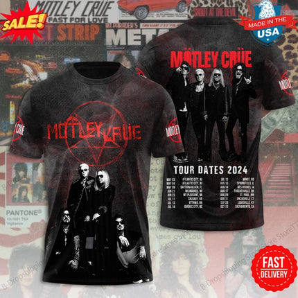 Rock Motley Crue Band 3d Male and Female Rap Singer Printed T-shirt, Fashionable Hip-hop Sports T-shirt Men Tour Album T-shirt