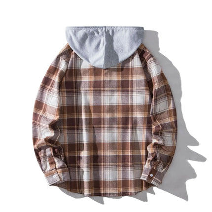 Autumn Hot Sale Of The Season Men's Plaid Hooded Casual Shirt Independent Station Cross-Border Checkered Hoodie Style Floral Patchwork