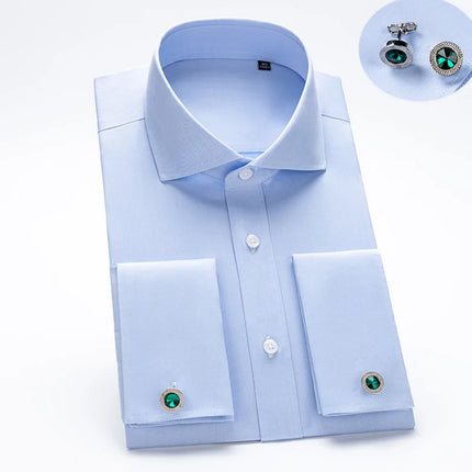 Luxury Mercerized Cotton French Cuff Button Shirts Long Sleeve Men Tuxedo Wedding Shirt High Quality Dress Shirt with Cufflinks