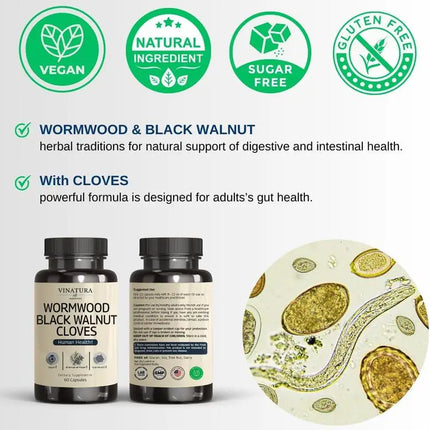 Wormwood Black Walnut Clove - Herbal Supplement for Gut Cleanse Detox and Digestive Well-Being
