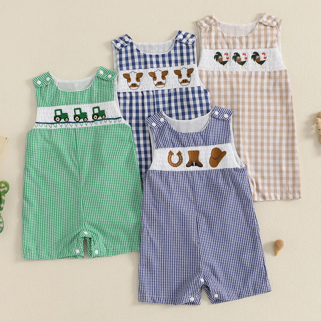 New Baby Boy Romper Cute Embroidered Sleeveless Buttons Short Jumpsuit 2026 Summer Toddler Overalls 0-18M