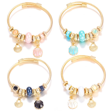 New Trendy 4 Colors Heart Shape Painted Pendant Closure Beaded Bracelet Golden Stainless Steel Women Bracelet 2025 Charm Jewelry
