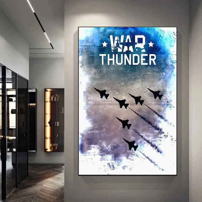 War T-Thunder Jet Combat Game Poster Vintage Military Aircraft Canvas Art Print Gaming Wall Decor for Living Room Game Room Gift