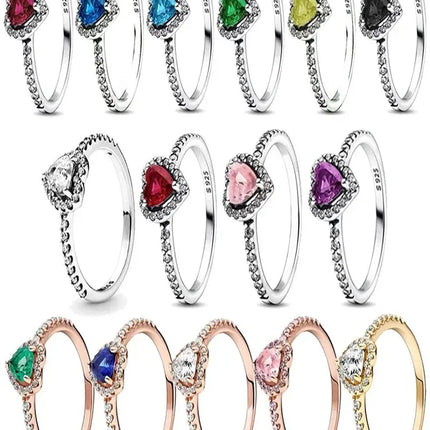 High quality 925 sterling silver adjustable ring, sparkling luxury circular heart-shaped crown crystal ring,women's jewelry gift