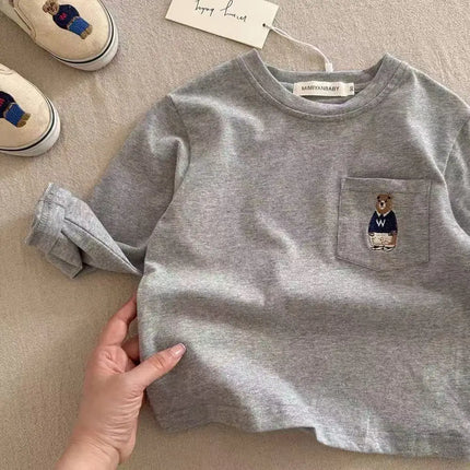 Long Sve Children's T-irt Boys' Inner Wear Striped Top for Big Kids Toddler Boys' Base Layer Bear Design Korean Sle