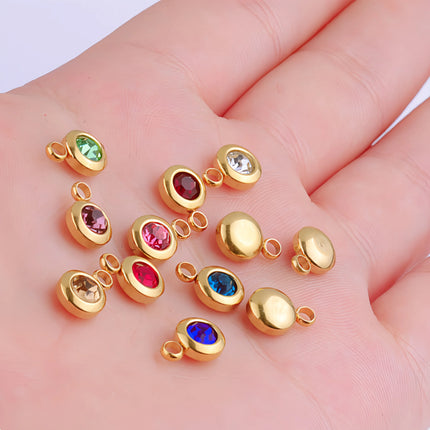 6.5mm Gold Titanium Steel Zodiac Sign Birthstone Pendant Charm Lucky Birthday Stone Cup Drill Point for DIY Jewelry Making