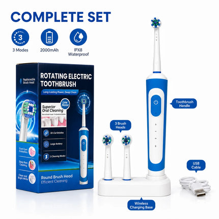 Dr Yadent Rotary Electric Toothbrush for Adults 3 Modes IPX7 Waterproof 3 Brush Heads 45 Days Battery Compatitble with Oral B