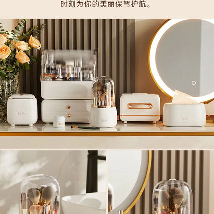 Luxury Light Makeup Brush Holder Dustproof Rotating Cup Organizer for Lipstick Eyebrow Pencil - Elegant Storage Solution