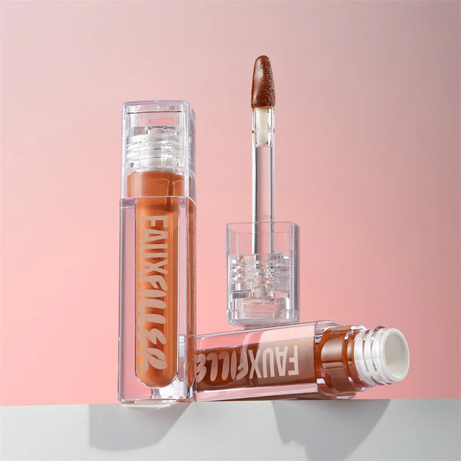 Huda Beauty Faux Filler Shiny Non Sticky Lip Gloss Hydrating Crystal Clear LipstickPlumping Moisturizing Tinted  Lip Oil Makeup