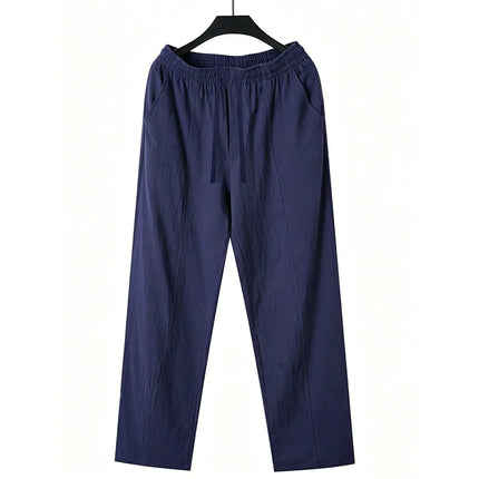 Men 2026 New Linen Straight Leg Pants Elastic Drawstring Waist Breathable Summer Beach Holiday Travel Casual Trousers