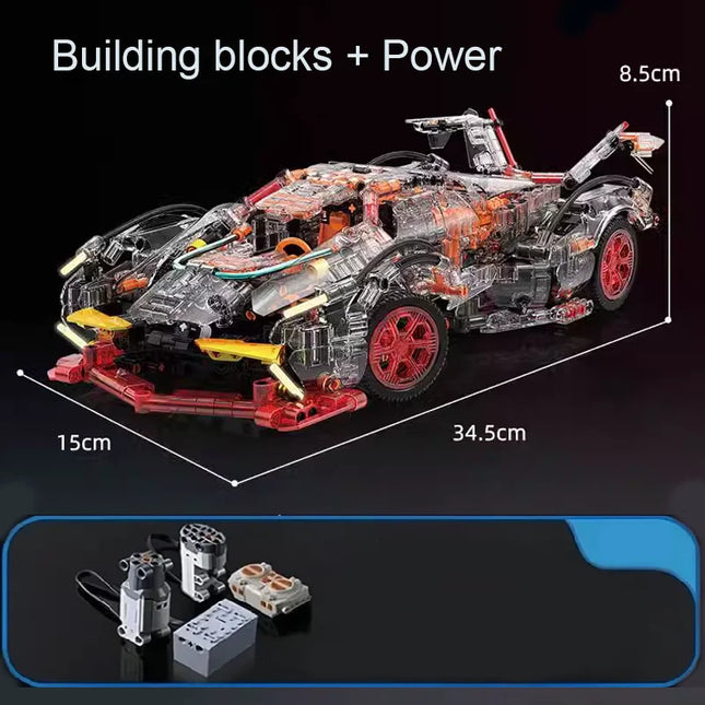 Transparent V12 Block Roadster RC Tech Racer 1:14 DIY Roadster Building Block Assembly Block Car Toy Birthday Gift
