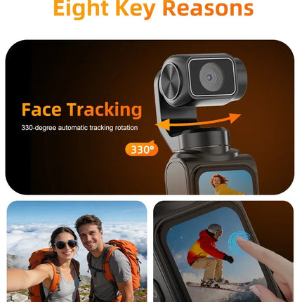 4K Ultra HD Action Camera 330° Face Tracking Gimbal Stabilizer 1.72 Inch Touch Screen 64MP Pocket Digital Camera WiFi Sports Cam