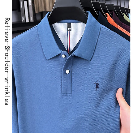 High-end brand 100% cotton long sleeve polo shirt, fashion luxury, pony embroidery, business casual comfort, new Paul men's T-shirt
