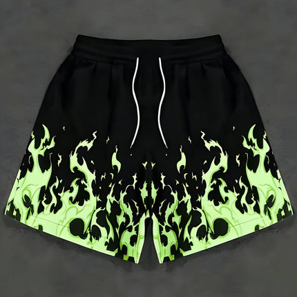 Basic Shorts Men's Casual Shorts Fitness Sports Flame Pattern 3D Print Gothic Style Summer Men Gym Shorts Football Man Clothes