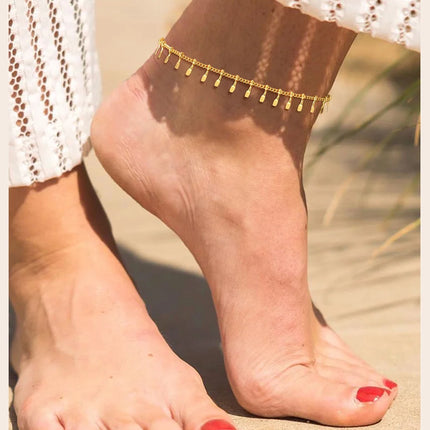 Stainless Steel Dangle Anklet for Women, Fringe Chain  Anklet Bracelet on Leg  ,Bohemian Style Summer Anklet Beach Jewelry