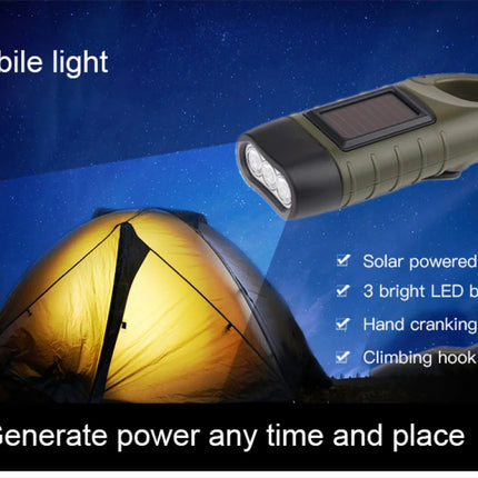 Solar Flashlight Portable Outdoor Hiking Hand Crank Rechargeable Emergency Camping Lights Multi-functional Emergency Light