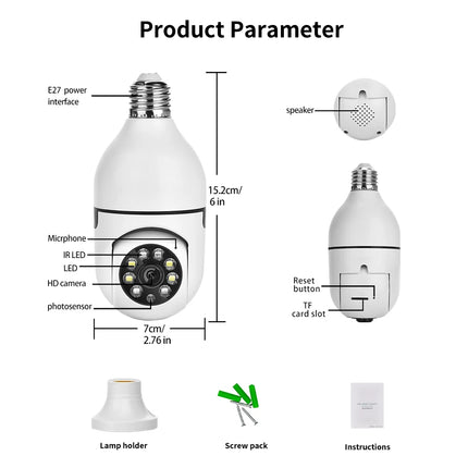 E27 bulb WIF surveillance camera PTZ night vision full-color HD automatic tracking CCTV baby monitor 1080P security camera ICSEE
