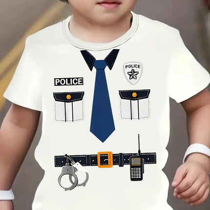 Police Cosplay 3D Print Design T-shirt for Boys & Girls | 2026 New 3D Technology Print | Casual Outing & Home Wear
