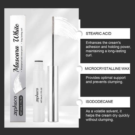 5ml White Waterproof Curling Mascara Thick Long-lasting Waterproof Sweat-proof Makeup Party Personal White 3D Curled Mascara
