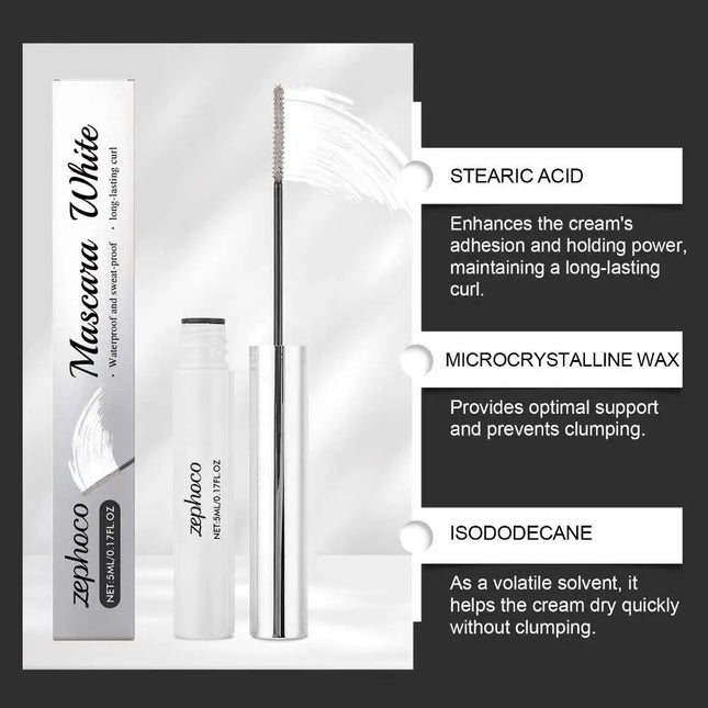 5ml White Waterproof Curling Mascara Thick Long-lasting Waterproof Sweat-proof Makeup Party Personal White 3D Curled Mascara