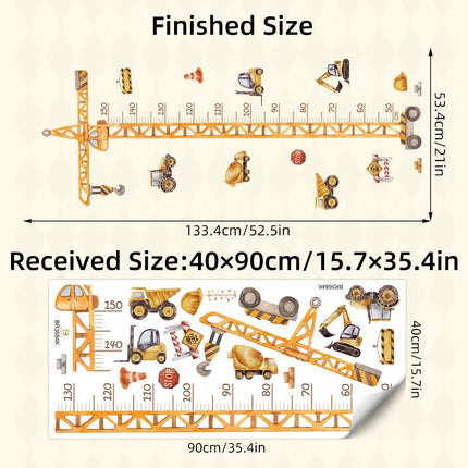 Cartoon Crane Construction Height Chart Wall Sticker Kids Growth Measurement Decal Removable Self-Adhesive Vinyl For Nursery
