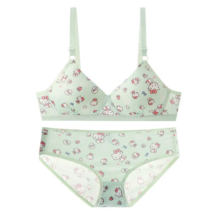 Sanrio Hello Kitty Underwear Kawaii Cartoon Girls Sexy Bra No Wire Push Up Underwear Woman Sports Shockproof Bra Pants