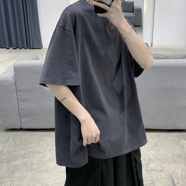 Oversized Summer Short Sleeve Men's T-Shirt New Fashion Solid Loose O-Neck T-Shirts Men's Cotton Hip Hop Streetwear Top Tees 5XL