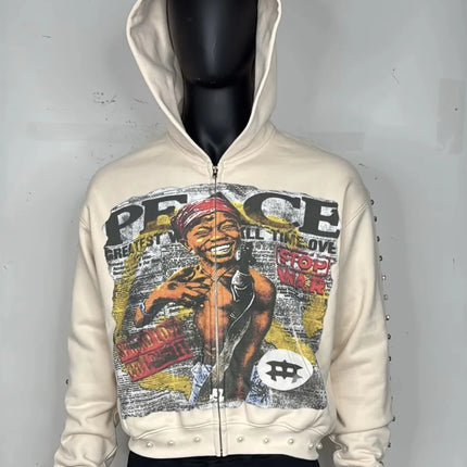 Y2k Aesthetic Pattern Print Sweatshirt Vintage Punk Gothic Couple Sweatshirt Emo Graffiti Print Pearl Design Hoodie 2000s