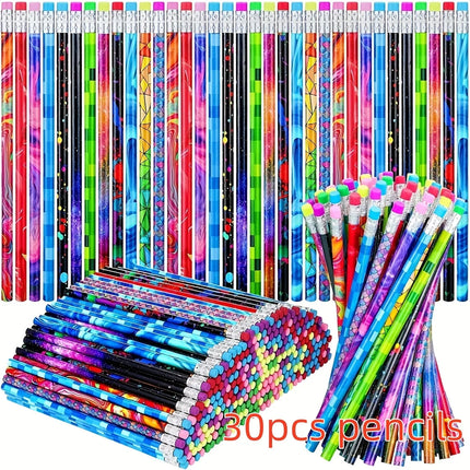 30/60pcs Wooden Pencils with Erasers: Sketching Pencils for Students, Combination Pencils for Writing, School Supplies, Statione
