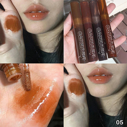 Cappuvini Punk Dark Brown Mirror Water Lip Gloss Waterproof Long-Lasting Liquid Lipstick Tint Red Glaze Transparent Glass