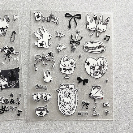 2Pc Cute Black White Rabbit Decoration Stickers for DIY Scrapbooking Journal Phone Materials Sticker