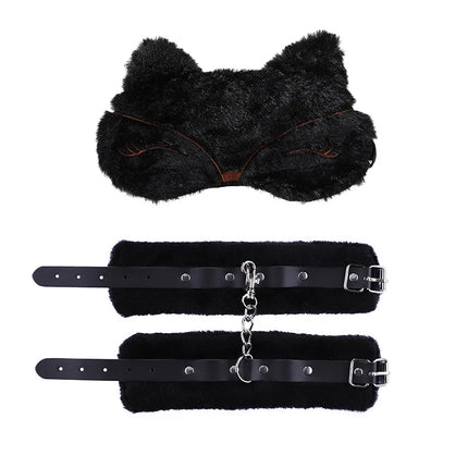 SM Adjustable Handcuffs Toy PU Leather Plush Handcuffs Blindfold Masks Set Restraints Bondage Sex Toy For Adult Game Accessories