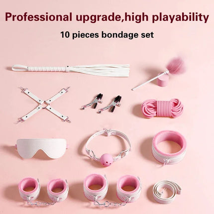 Exotic Bed Set Kits Exotic Toys Adults Games Leather Handcuffs Whip Gag Nipple Clamps Women Products