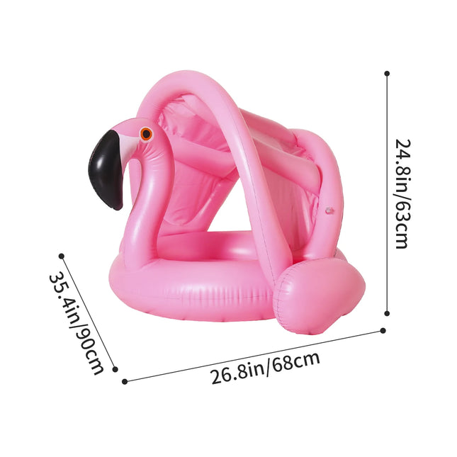 1PC Flamingo-shaped Baby Swim Ring with Sunshade, Removable and Adjustable Sunshade, Inflatable Baby Swim Ring with Back Support