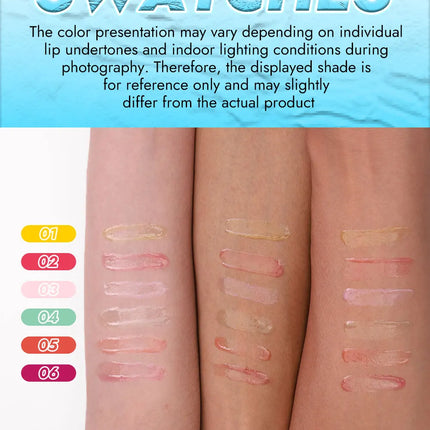 YOUNG VISION 6-Color Refreshing Fruit Flavored Moisturizing Lip Oil Set Colorful, Hydrating, and Moisturizing Lip Gloss