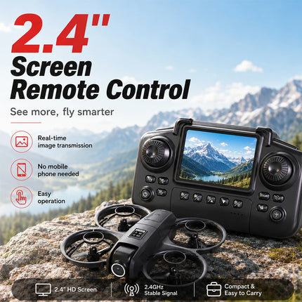 ZNLYRION YL3PK Mini Full Protective Drone With 2.4 Inch Screen Remote Dual Camera Optical Flow Hover 2 Batteries Indoor RC Quadcopter