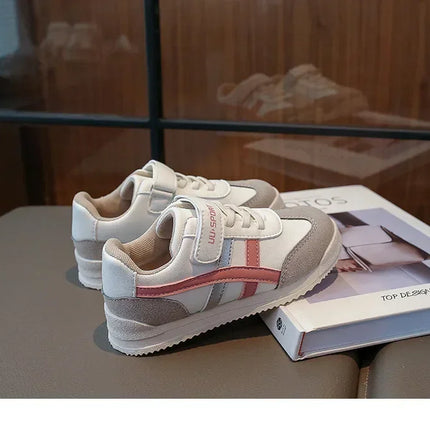 Children Sports Shoes Color Block Sewing Thread Hook Loop Round Toe Soft Soled Thick Flat Shoes Breathable Comfortable Non Slip