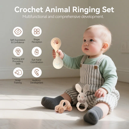 Baby Toy Set Crocheted Rabbit Rattle Toy Infant Musical Instrument Wooden Push Toy Newborn Montessori Educational Toy Baby Gift
