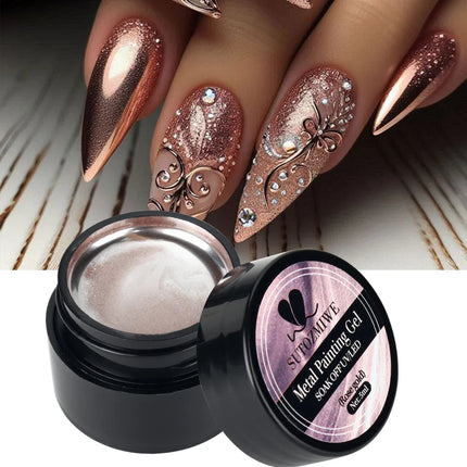 5ml Mirror Chrome Nail Painting Gel Polish, Gold Silver Metallic Drawing French Tips Spider Liner Gel Nail UV Gel Polish Varnish