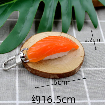 Simulated Food Pendant PVC Japanese Salmon Sushi Model Keychains Car Key Chain Phone Pendant Keyrings Creative Decoration Gift