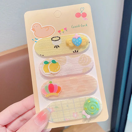 Summer New Baby Girl Bangs Stickers Set Cute Cartoon Sweet Flower Princess Side Clips Kids Headdress Hair Artifact Photo Props