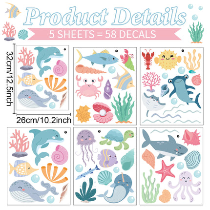 Cartoon Marine Life Wall Stickers for Kids Room Bathroom Wall Tile Decals Octopus Sea Turtle Fish Wall Posters Home Decoration