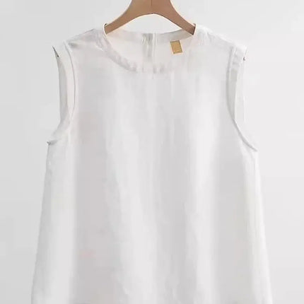 Loose Cotton Linen Vest Women's Summer New Plus Size Fat MM Outerwear Inner Match Svel T-shirt Top Versatile Round Neck