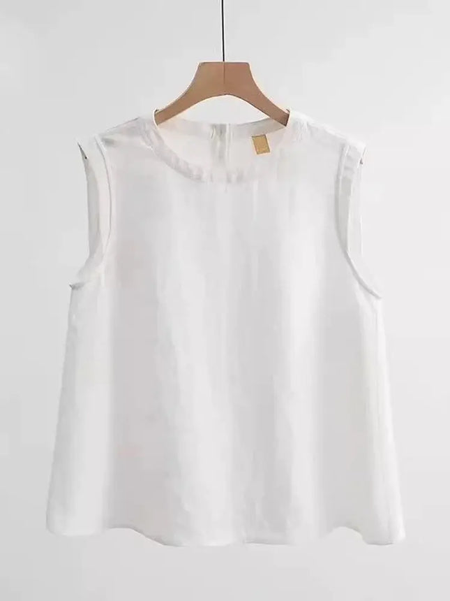 Loose Cotton Linen Vest Women Summer New plus Size Fat MM Outerwear Inner Match Svel T-irt Top Versatile round Ne