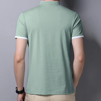 2025 New Men's Casual and Fashionable Solid Color Short-Sleeved Stand-Up Collar T-shirt Summer Versatile and Comfortable Top