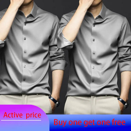 6XL Mens dress black shirts long-sleeved Office Wear Oversize wrinkle-proof non-ironed solid color business casual ice silk