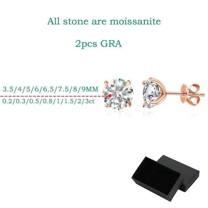 JoiasHome Pure 925 Silver Rose Gold 0.2-3CT Moissanite Stud Earrings Women Sparkling Wedding Fine Jewelry