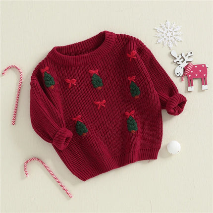 Newborn Baby Girl Boy Knitted Long Sleeve Autumn Winter Christmas Sweater Tree Embroidery Pullover Casual Tops Kids Clothes